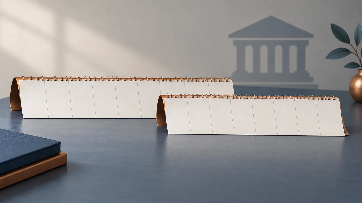 Conceptual illustration of overlapping calendar ribbons representing concurrent sentences.