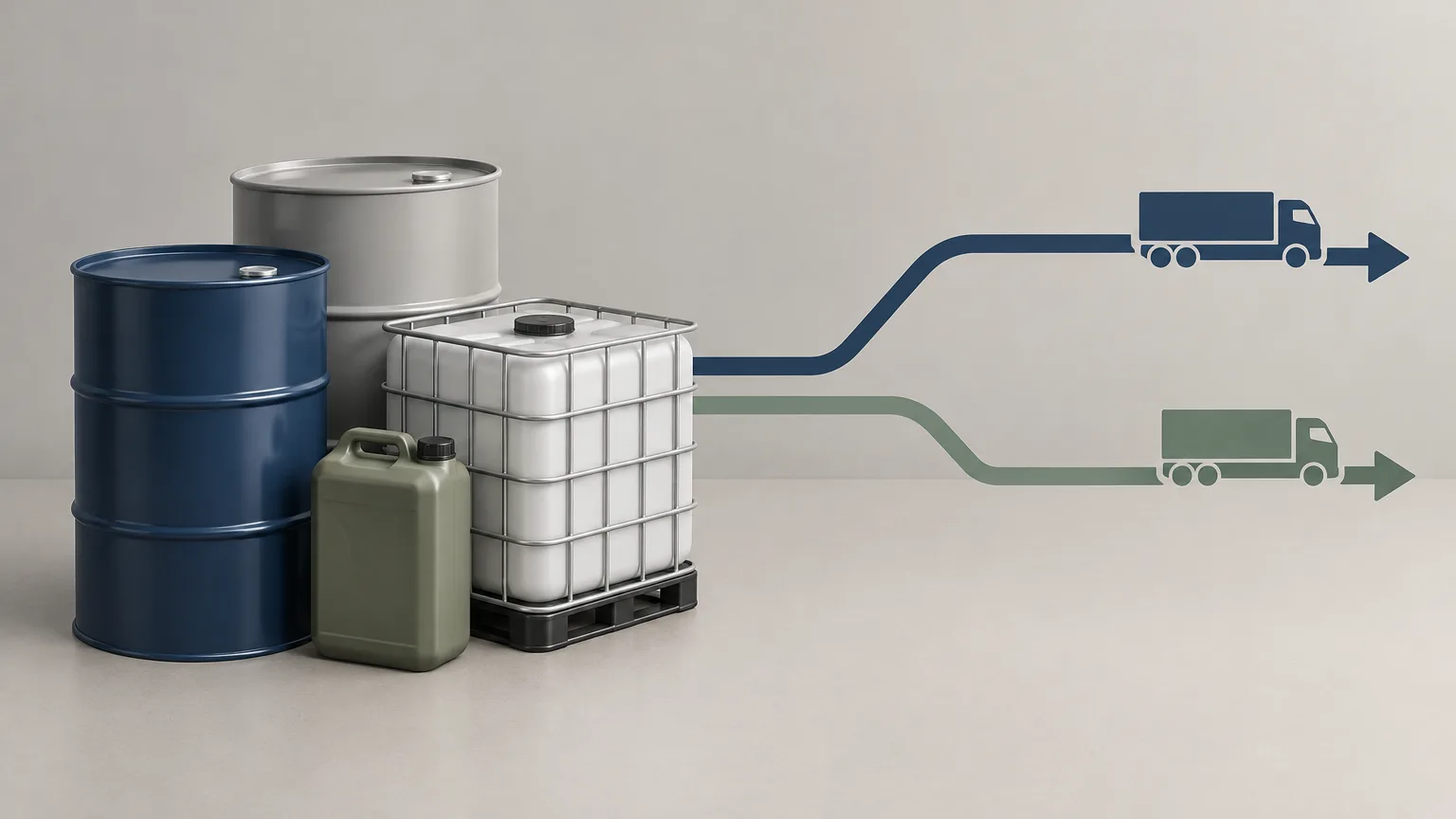 Sealed industrial containers and alternative collection routes, a conceptual illustration.