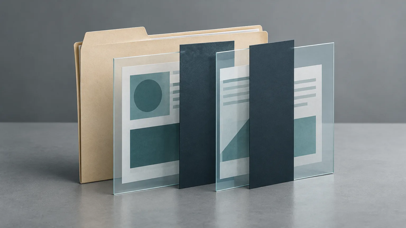 Conceptual illustration of a plain folder partly visible through clear and opaque panels, representing partial access to records.