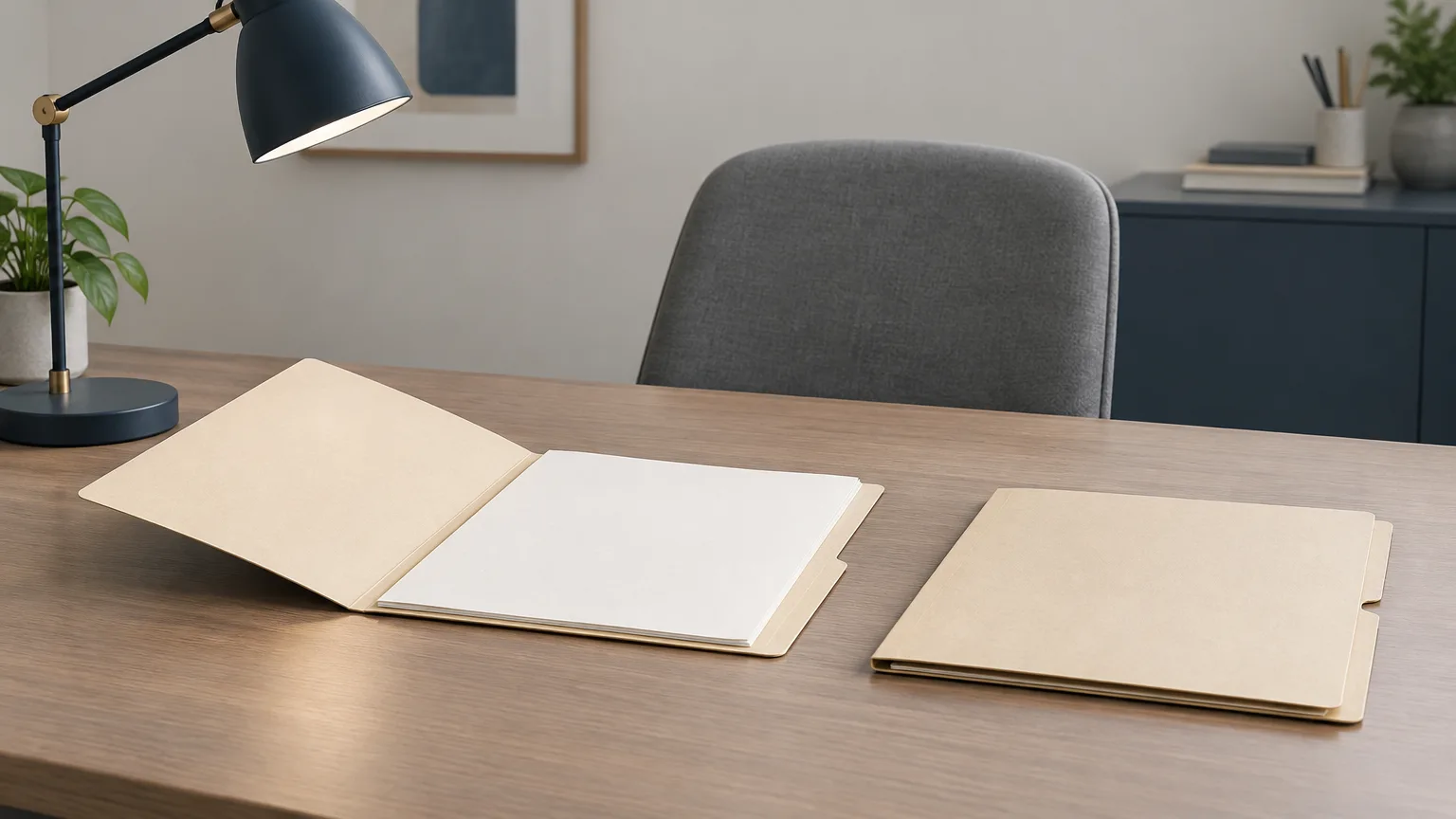 Conceptual office desk with blank folders representing an unfinished workplace accommodation inquiry.