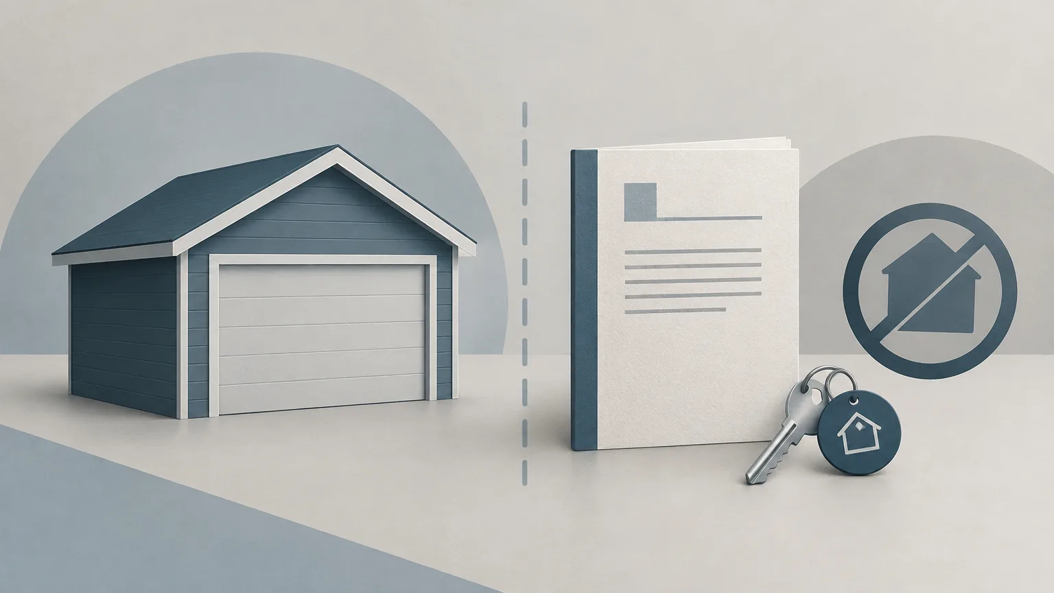 Conceptual illustration of a detached garage beside a municipal planning document.