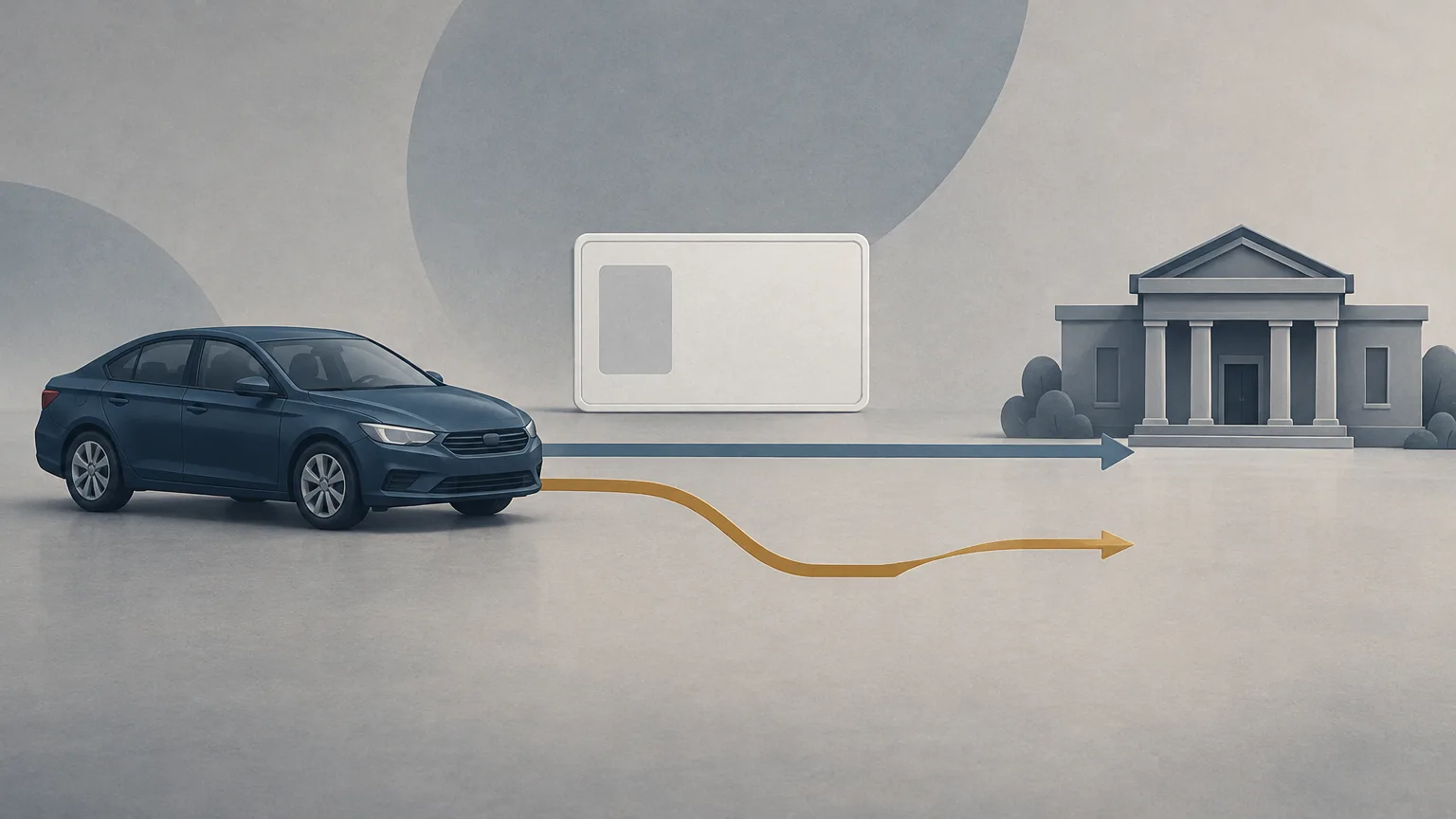 Conceptual illustration of a roadside vehicle beside an identification-card outline.