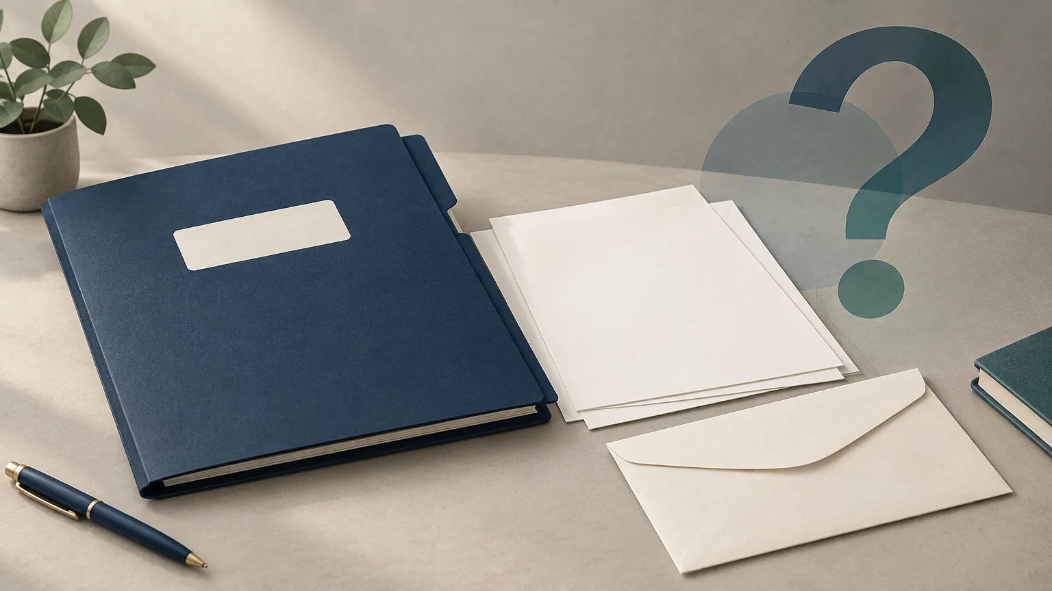 Conceptual illustration of application papers and an envelope representing notice and review in an immigration proceeding.