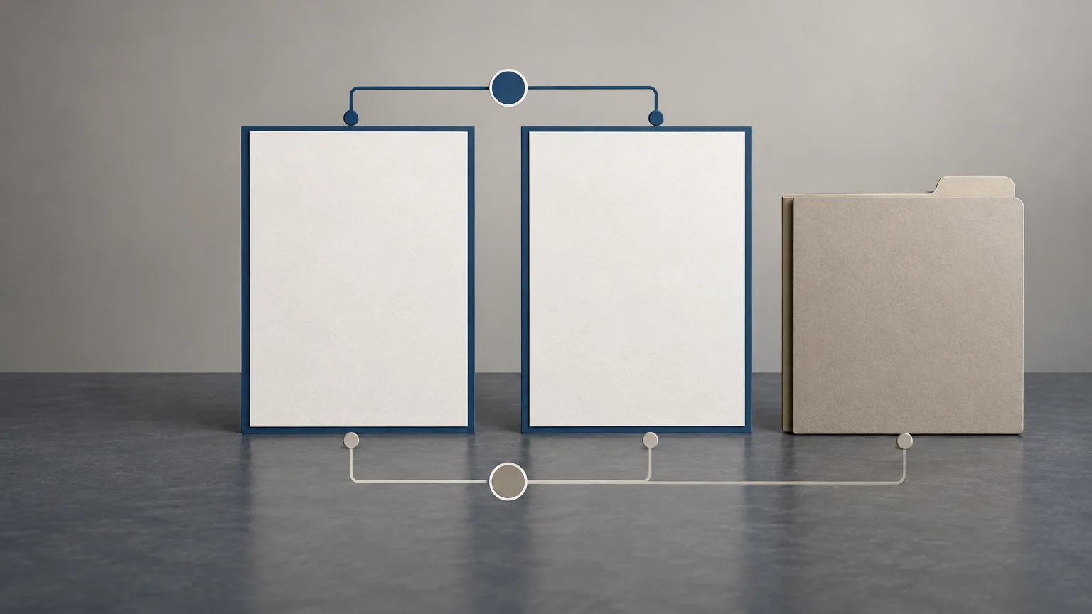 Conceptual paired blank document panels representing equal bilingual services and coordinated oversight.
