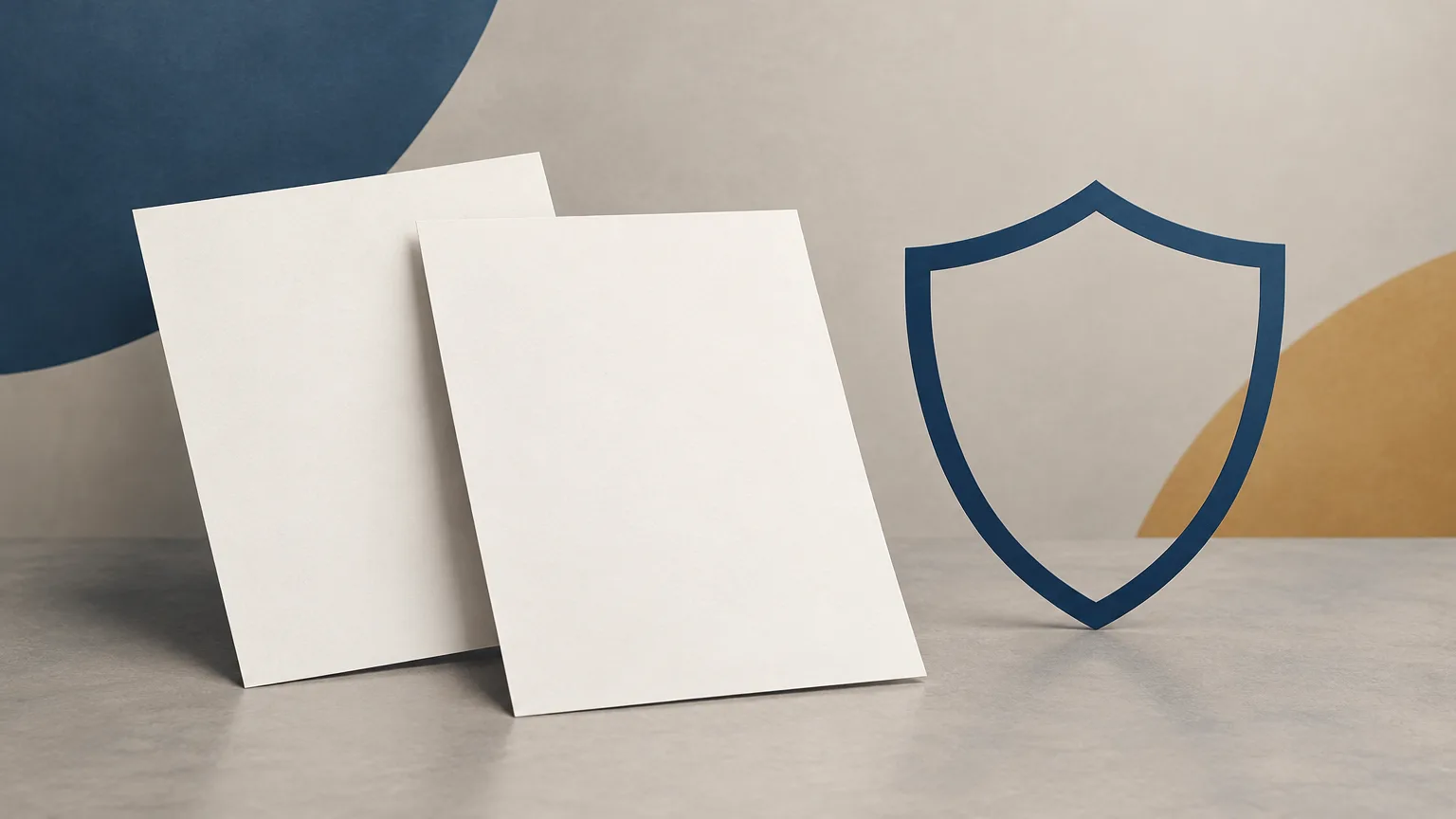 Conceptual illustration of blank municipal record sheets beside a privacy shield.