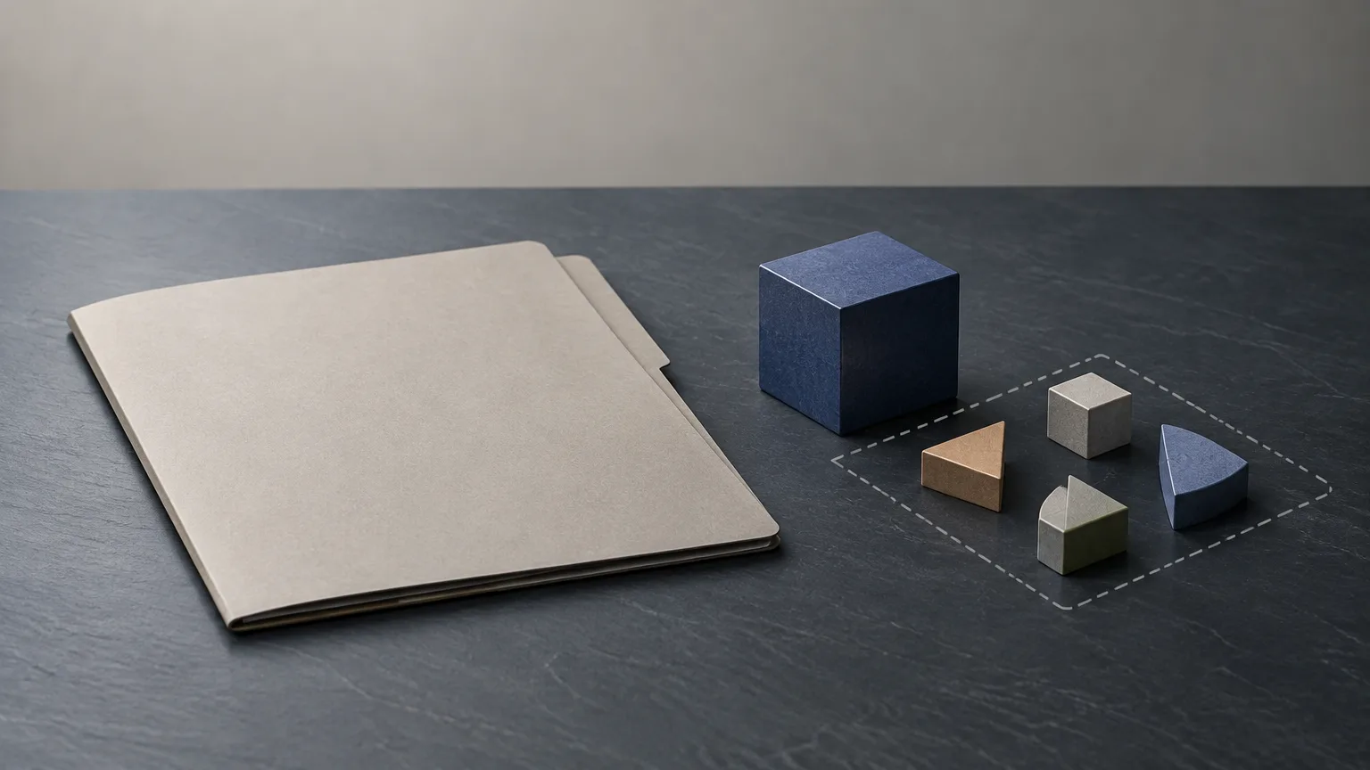 Conceptual folder beside separate small geometric pieces and a whole block, representing limited fractional-trading regulatory relief.