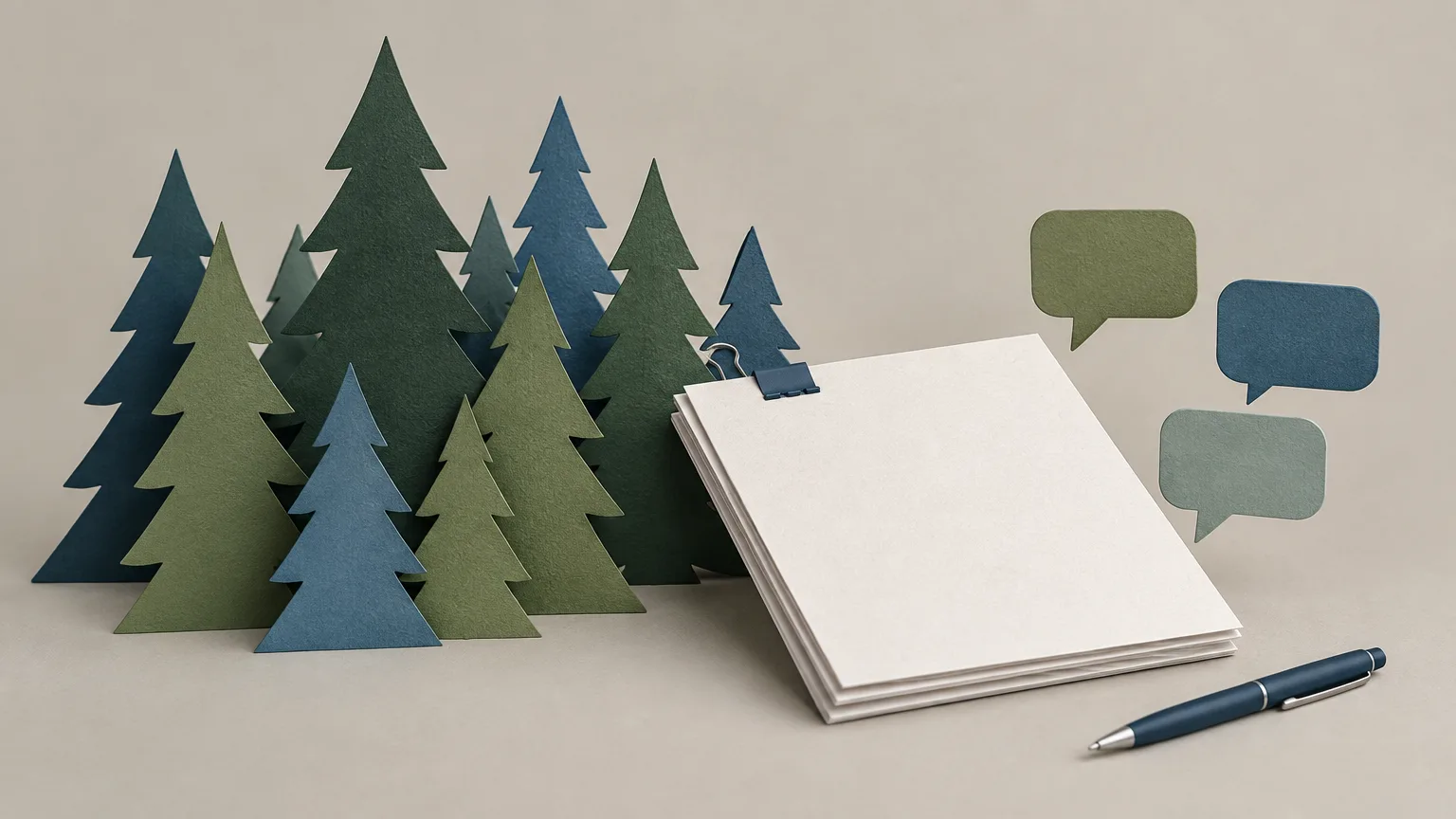 Conceptual illustration of conifer trees beside an unmarked consultation document.