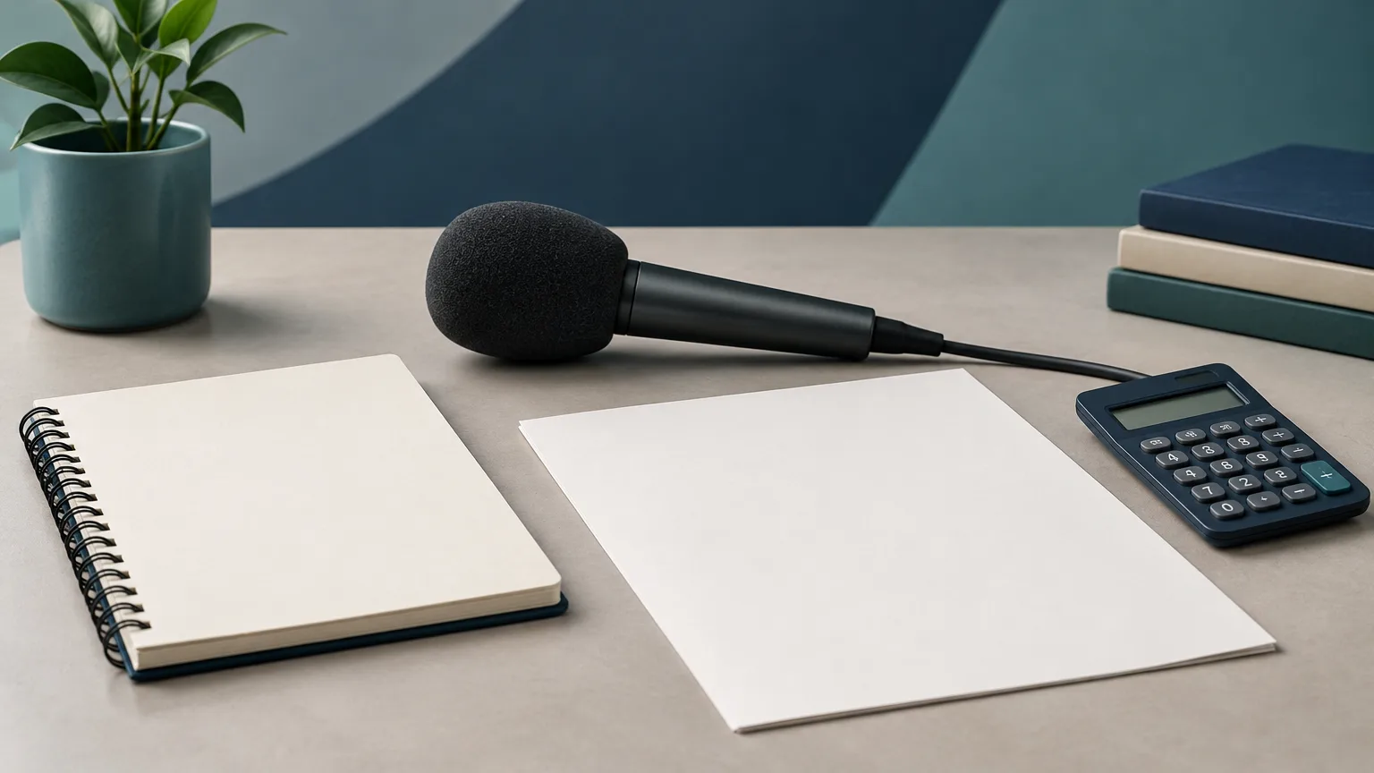 Conceptual illustration of newsroom equipment and paperwork representing journalism tax eligibility.