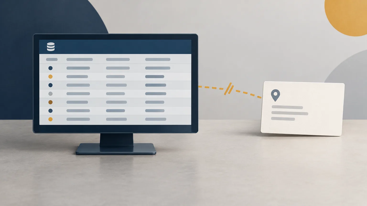 Conceptual illustration of a database screen and disconnected address card representing a hearsay-evidence issue.